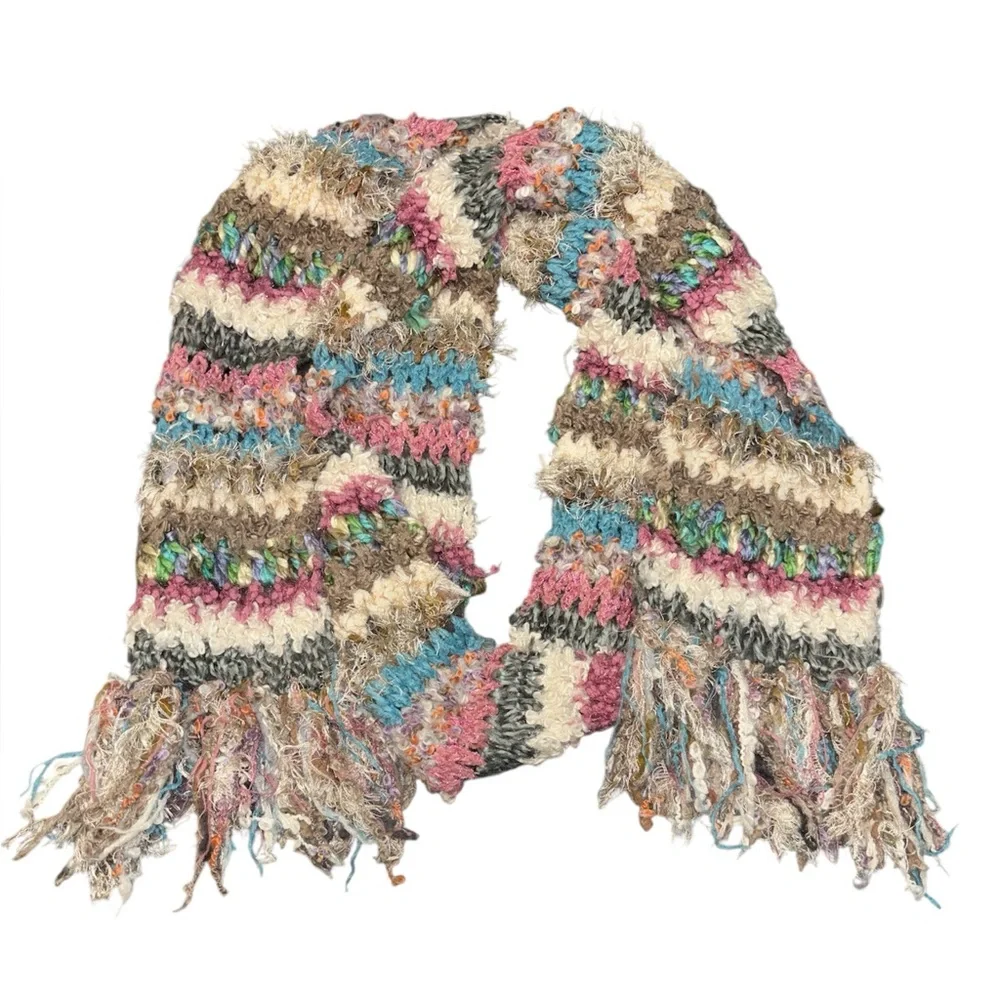 Scandi Girl Colorful Yarn Fringe Cozy Knit Winter Scarf Steve Madden One Size
